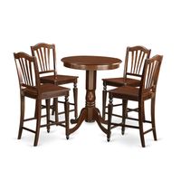 Mahogany Rubberwood Five-piece Counter-height Dining Set - Wood Seat