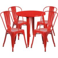 Flash Furniture 30" Round Metal Indoor-Outdoor Table Set with 4 Cafe Chairs, Multiple Colors