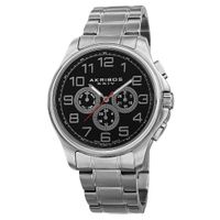 Akribos XXIV Men's Swiss Quartz Multifunction Stainless Steel Silver-Tone Bracelet Watch - Silver-tone/Black