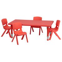 Height-adjustable Plastic and Steel Preschool Activity Table Set - Red - 4 Chairs