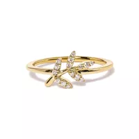 10K Yellow Gold 1/10 Cttw Diamond Leaf and Branch Ring (H-I Color, I1-I2 Clarity) - Ring Size 7