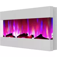42-In. Recessed Wall Mounted Electric Fireplace with Logs and LED Color Changing Display, White