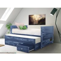 Taylor & Olive Begonia Twin Bed with Twin Trundle & 3 Built in Drawers - Weathered Blue