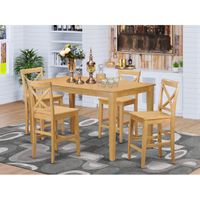 East West Furniture Solid Wood 5-piece Counter-height Dining Table Pub Set - a Table and Chairs (Seat's Type Options) - CAPB5H-OAK-W