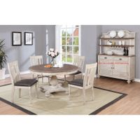 Roundhill Furniture Arch Weathered Oak Dining Set: Round Table, Four Chairs - Brown