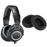 Audio-Technica ATH-M50x Professional Monitor Headphones, Black - With H&A High Frequency Leather Earpads for AT ATH-M50 Headphones
