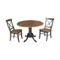 42" Solid Wood Dual Drop Leaf Table With 2 X-Back Chairs - 3 Piece Set - Hickory/Washed Coal