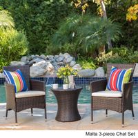 3-piece Outdoor Wicker Chat Set with Cushions by Christopher Knight Home - Malta 3-piece Chat Set