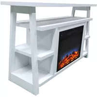 32-In. Sawyer Industrial Electric Fireplace Mantel with Realistic Log Display and LED Color Changing Flames, White