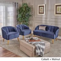 Amaia Modern 3-piece Velvet Chat Set by Christopher Knight Home - cobalt + walnut