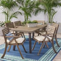 Della Outdoor 7 Piece Acacia Wood Dining Set by Christopher Knight Home - Grey/CREAM