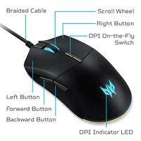 Acer Predator Cestus 330 Gaming Mouse: 16000 On-The-Fly DPI - RGB Lighting - 7 Programmable Buttons - on-Board Memory - 5 Profile Settings - Pixart 3335 Sensor - Black