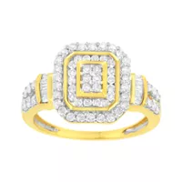 10K Yellow Gold Flash Plated .925 Sterling Silver 3/4 Cttw Diamond Cluster Ring (I-J Color, I1-I2 Clarity) - Choice of size
