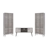 Chandelle Mid Century 3 Piece Faux Wood and Rubber Wood Entertainment Center Set by Christopher Knight Home - Gray Oak