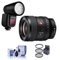 Sony FE 24mm F/1.4 GM (G Master) E Mount Lens - Bundle With Flashpoint Zoom Li-on X R2 TTL On-Camera Round Flash Speedlight, 77mm Filter Kit, Cleaning Kit