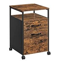 VASAGLE Mobile Filing Cabinet with Wheels, 2 Drawers, Open Shelf, for A4, Letter Size, 17.3”D x 16.5”W x 26.2”H, Rustic Brown + Black