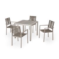Peridot 5-piece Aluminum Patio Dining Set by Christopher Knight Home - Faux Rattan + Gray + Silver + Taupe