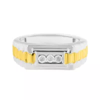 10K Yellow Gold Plated .925 Sterling Silver Diamond Accent Miracle-Set 3 Stone Ridged Band Gentlemen's Fashion Ring (I-J Color, I2-I3 Clarity) - Choice of Size