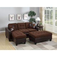 Padded Suede All In One Sectional With Ottoman And 2 Pillows In Choco Brown