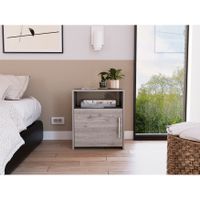FM Furniture Bristol Nightstand with Cabinet and Open Shelf - Light Gray