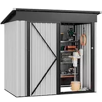 DWVO Metal Outdoor Storage Shed 5x3ft, Lockable Tool Sheds Storage with Air Vent for Garden, Patio, Lawn to Store Garbage Can, Lawnmower, White