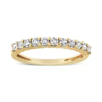 14K Yellow Gold Plated .925 Sterling Silver 1/2 cttw Shared Prong Set Brilliant Round-cut Diamond 11 Stone Band Ring (J-K Color, SI2-I1 Clarity) - Choice of size