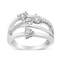 .925 Sterling Silver 1/5 Cttw Miracle-Set Diamond Heart Cross-Over Bypass Ring (I-J Color, I2-I3 Clarity) - Size 7