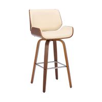 Tyler Mid-Century Modern Swivel Counter/Bar Stool in Faux Leather and Wood - Cream & Walnut - Counter height