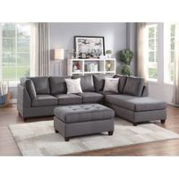 3 Piece Microfiber Sectional Sofa Set - Grey