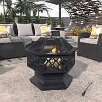 GAOPAN Outdoor Fire Pit ,Home Large Hexagon Fire Pit Steel Wood Burning Fire Pits Bowl BBQ Grill Firepit for Outside with Spark Screen Grid Poker for Backyard Garden Camping Bonfire Patio,Black