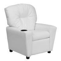 Flash Furniture Contemporary White Vinyl Kids Recliner with Cup Holder - White Vinyl