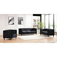 Line Tufted Square Design 3 Pieces Livingroom Set - Black