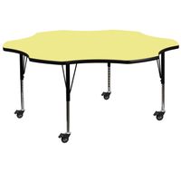 Mobile 60'' Flower Thermal Laminate Activity Table - Adjustable Short Legs - Yellow