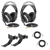 Turnstile Audio 2 Pack Passenger Series TAPH500 Professional Closed-Back Studio Monitoring Headphones Bundle with 2x Headphone Hook, 2x Stereo Mini M to F Headset Extension Cable