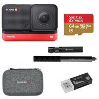 Insta360 ONE R 4K Edition - Bundle With 64GB MicroSDXC Card, Insta360 Bullet Time Handle, Insta360 One R Carry Case, Card Reader