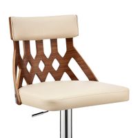 Angelo Adjustable Swivel Faux Leather & Wood Bar Stool with Metal Base - Cream, Walnut and Chrome