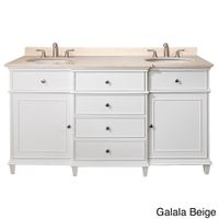 Avanity Windsor 60-inch Double Vanity in White Finish with Dual Sinks and Top - Galala Beige Marble Top