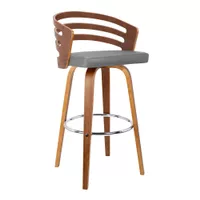 Jayden 26" Counter Height Swivel Grey Faux Leather and Walnut Wood Bar Stool