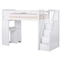NE Kids School House Stair Loft with Desk End and Full Lower Bed White - Stair Loft w/Desk End & F. Lower Bed White