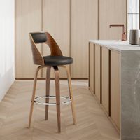 Axel Swivel Bar Stool in Faux Leather and Walnut Wood - Brown & Walnut - Counter height