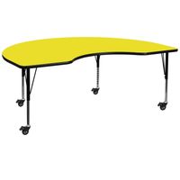 Mobile 48''W x 96''L Kidney HP Laminate Activity Table - Adjustable Short Legs - Yellow