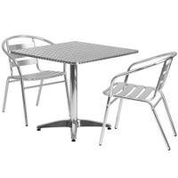 Flash Furniture 31.5'' Square Aluminum Indoor-Outdoor Table with 2 Slat Back Chairs