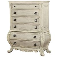 Six Drawer Wooden Chest With Scrolled Feet, Antique White