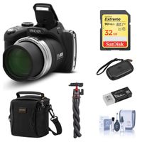 Minolta MN53Z 16MP FHD Digital Camera with 53x Optical Zoom, Wi-Fi, Black Bundle with Shoulder Bag, Octopus Tripod, 16GB SD Card, Reader, Card Case, Cleaning Kit