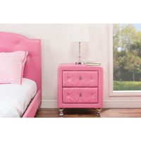Baxton Studio Stella Crystal Tufted Pink Faux Leather Upholstered Modern Nightstand - Nightstand-Pink