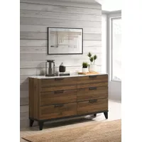 Mays 6-drawer Dresser Walnut Brown with Faux Marble Top