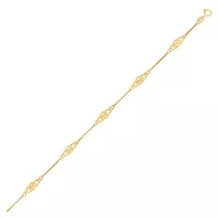 14k Yellow Gold Anklet with Fancy Diamond Shape Filigree Stations (10 Inch)
