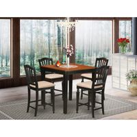 East West Furniture Black Solid Rubberwood 5-piece Counter-height  Dining Room Pub Set -a Table and Chairs (Seat's Type Options) - PBCH5-BLK-C