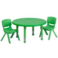 33-inch Height-adjustable Plastic Preschool Activity Table Set - Green - 4 Chairs