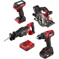 Skil - PWR CORE 20 Brushless 20V 4-Tool Kit: Drill Driver, Reciprocating Saw, Circular Saw and LED Light - Red/Black